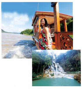 1 Jaclynn taking in
the sights of the
Mekong River
2 A majestic 
waterfalll
at Luang 
Prabang, Laos