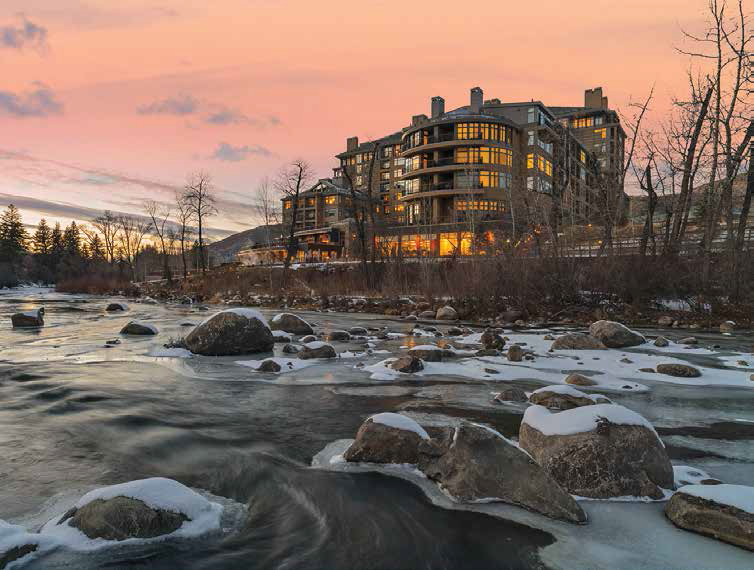 THIS PAGE: Getting pampered at the Allegria Spa; the Westin Riverfront Resort & Spa at Beaver Creek sits on the bank of the Eagle River. OPPOSITE PAGE: Gateway Canyons Colorado Resort exudes a sense of seclusion and connection to nature