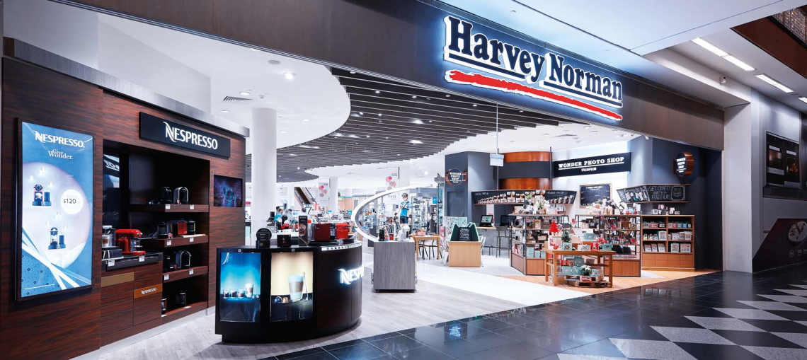 The new Harvey Norman store features many colourful kitchen appliances such as toasters, coffee machines, electric kettles and blenders.