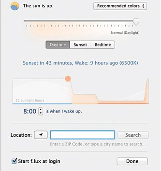 You can also customize your night reading settings to suit your working style and hours through f.lux’s menu.