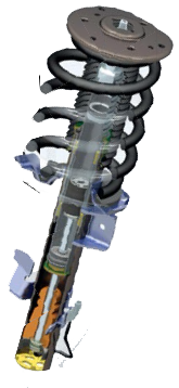 A magnetorheological damper contains fluid with tiny iron particles magnetised by energising electrical coils in the damper’s piston.