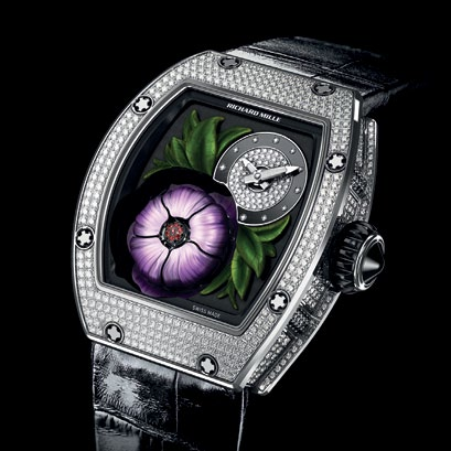 The RM 19-02 Tourbillon Fleur has a flower on its dial that opens its petals once every five minutes (or on demand) to reveal a flying tourbillon