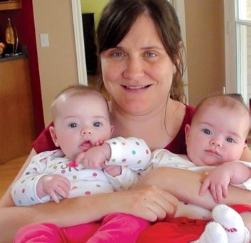 Clockwise from left: Sandra and her husband Frank Wheeler at their wedding; Sandra playing with her daughters, Emma and Megan, who are now three and a half years old; Sandra with her twin daughters when they were still babies.