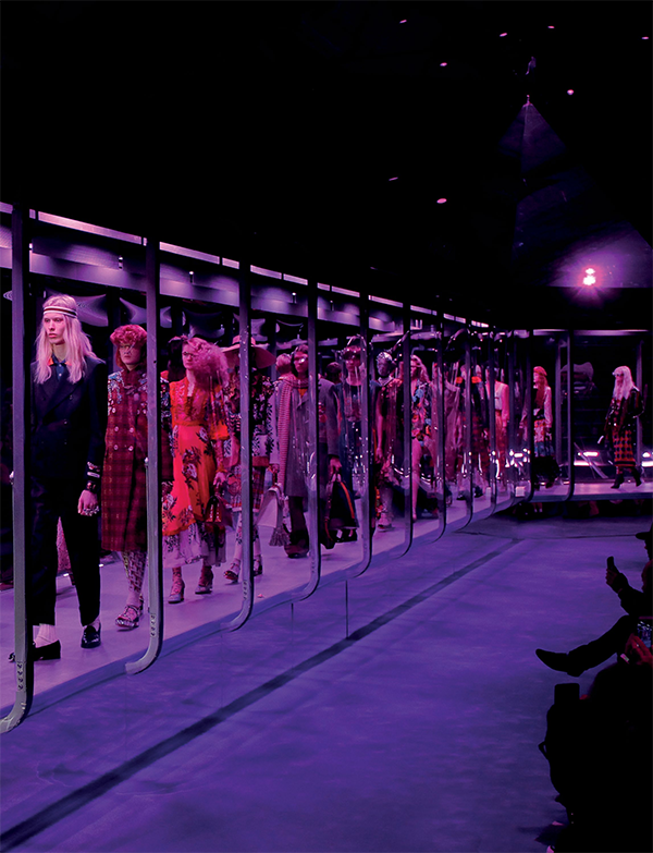 Models at Gucci’s F/W ’17 show walked to the soundtrack of hit sci-fi series The OA, and on a clinical glass chamber- turned-runway.