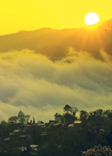 Golden sunrise in Yuanyang, Yunnan, China 