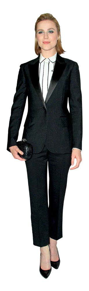 TV actress Evan Rachel Wood looks polished in her Bottega Veneta suit.