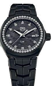 Ceramic and diamond 
Bella Hadid Limited Edition Link watch,
$8,400, TAG Heuer